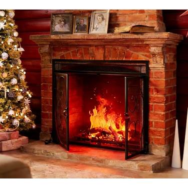 Imagem de Fire Beauty Tela de lareira com portas magnéticas, grande tela de lareira de metal para casa, proteção contra faíscas, protetores de incêndio de forno de metal decorativo, protetor de proteç