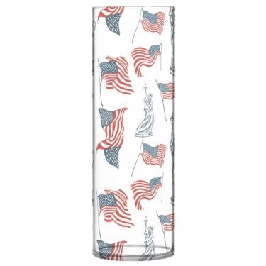Imagem de JUZIHAI Vaso com bandeira da Liberty para flores 9,9 cm x 30 cm Cilindro de plástico moderno vaso de flores para centro de mesa de casamento decoração de casa