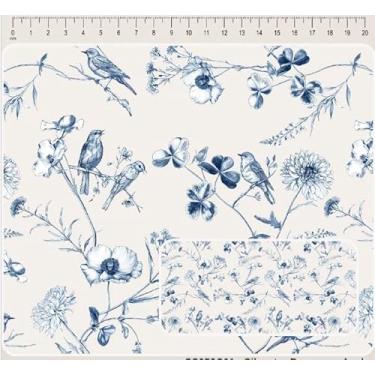 Imagem de Tecido Tricoline Digital Páscoa Silvestre Bege e Azul 50 x 150 cm