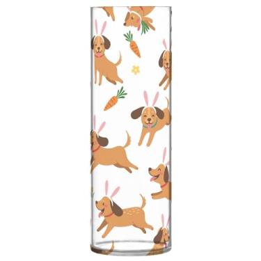 Imagem de JUZIHAI Happy Dogs Vaso para flores 9,9 cm x 30 cm Cilindro de plástico moderno vaso de flores para centro de mesa de casamento decoração de casa