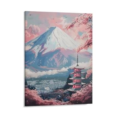 Imagem de HouLaiZhe Japão Monte Fuji Pagode Antigo Flores de Cerejeira Posters Tela Estética Sala Decoração de Parede Impressões Galeria Sala Decoração de Parede para Quarto Sala de Estar Escritório 08 x 10