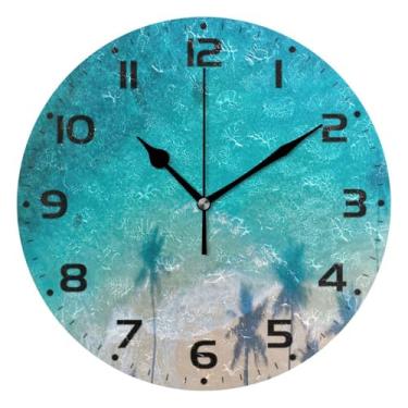 Imagem de JUZIHAI Relógio de parede de praia de verão silencioso, sem tique-taque, relógios de parede redondos operados por bateria, fácil de ler, relógio decorativo de parede para casa, cozinha, sala de estar