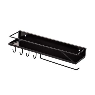 Imagem de Suporte de Cozinha Parede com Ganchos Práticos Porta Temperos,Conchas,Papel Toalha Multifuncional, Economiza Espaço para Balcão,Parede,Donas de Casa, Amantes de Cozinha(Preto)