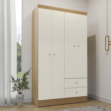 Imagem de Guarda Roupa Solteiro 4 Portas 2 Gavetas Vesta - Freijó-off White