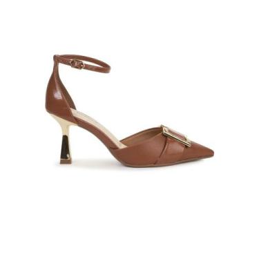 Imagem de Scarpin Feminino Bebecê com Fivela e Salto Taça, Marrom, 37
