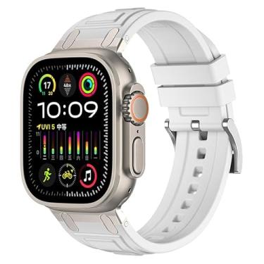 Imagem de AMSOH Para apple watch band ultra 2 49mm 45mm 44mm pulseira de borracha série 10 9 8 7 6 5 4 3 2 1 se com conector de metal s10 46mm 42mm pulseiras(B,49mm)