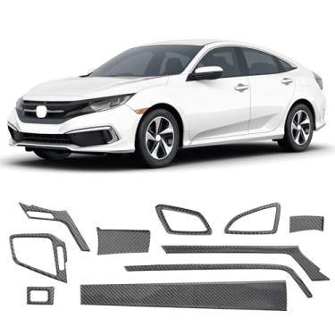Imagem de Fancemot Kit de acabamento interior de fibra de carbono real de 10 peças compatível com Honda Civic de 10ª geração 2016-2021 – painel de console central, painel de engrenagens, saída de ar AC