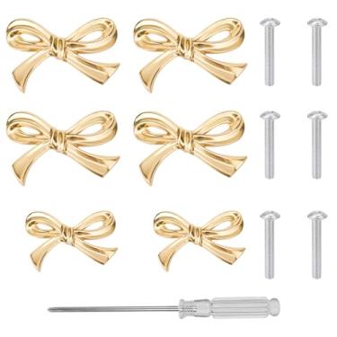 Imagem de Conjunto de 6 Puxadores de Gaveta em Formato Laço, Grandes e Pequenos com Chave Fendas e Parafusos Puxadores Vintage Dourados em Formato Laço para Armários Cozinha Roupeiros Cómodas Gavetas