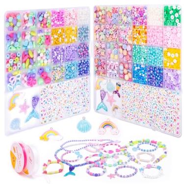 Imagem de MiuCo Kit de fabricação de pulseiras para meninas - Kit de miçangas fofas para fazer joias com berloques - Artes e artesanato para fazer colares - Presentes de aniversário para crianças meninas 5 6 7