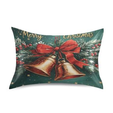 Imagem de Blueangle Fronha de cetim com sinos de Natal para cabelo e pele, fronha de seda, tamanho padrão (50,8 x 66 cm) - Capas de almofada de cetim refrescantes com fecho de envelope (351)