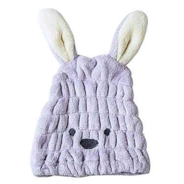 Imagem de Toalha de Cabelo Coral Fleece com Orelhas Coelho Banho Secadora Sedosa Macia Leve Lavável à Máquina Reutilizável Confortável para Uso em Casa Viagem e