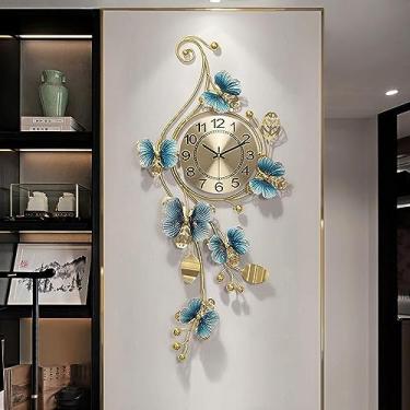 Imagem de WHLBD Relógio de parede grande de metal, 89 cm, folha de ginkgo para decoração de sala de estar, relógio silencioso, decoração de parede para quarto, cozinha, entrada, casa, interior