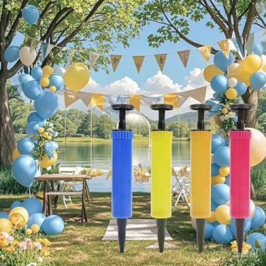 Imagem de 3 peças mini bomba de balões de mão de plástico, cor aleatória para balões de alumínio e látex, bomba inflável de ar portátil para acessórios de festa (17 x 3 cm)