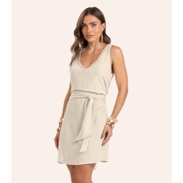 Imagem de Vestido Curto Linho Strong Feminino Endless Bege, P, Bege