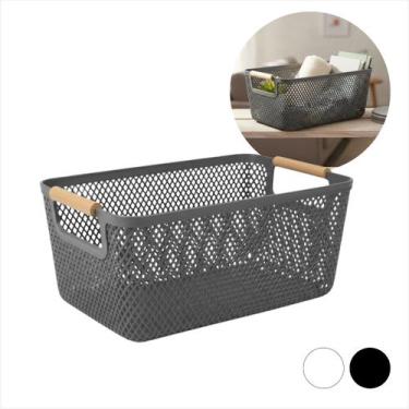 Imagem de Cesto Organizador Com Alça Madeira Bambu Caixa Decorativo Multiuso Plá