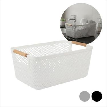 Imagem de Cesto Organizador Com Alça Madeira Bambu Caixa Decorativo Multiuso Plá