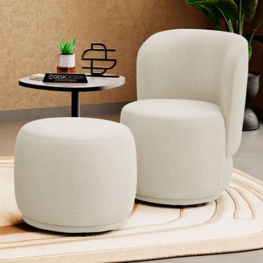 Imagem de Poltrona Decorativa com Puff Orgânico Molly Bouclê Bege - Abmaza