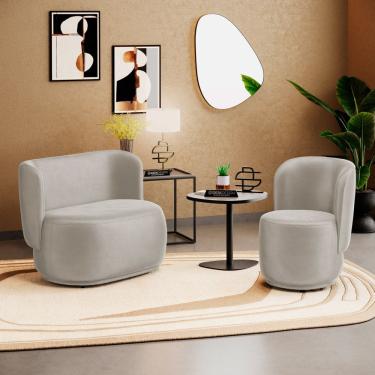 Imagem de Poltrona e Namoradeira Orgânica Molly Veludo Bege - Abmaza