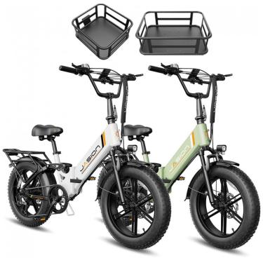 Imagem de Kit 2 bicicletas elétricas dobráveis Jasion X-Hunter ST branca e verde cestos pneus 20x...