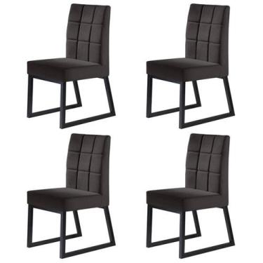 Imagem de Kit 4 Cadeiras de Veludo Marrom com Pés Metálicos para Sala de Jantar 