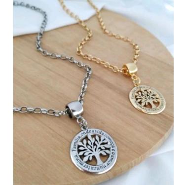 Imagem de Colar Feminino Feminina Árvore da vida Folheados A o ouro 18k é Folhea