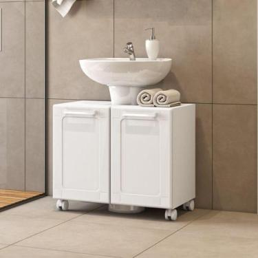 Imagem de Gabinete de Banheiro 70 cm com Rodízios 2 Portas Bertolini, Branco