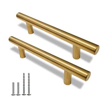 Imagem de Puxadores Dourado Escovado Do Armário De Cozinha Puxadores Do Armário Dourado Puxadores Da Gaveta De Aço Inoxidável (24, 9.6 cm Hole to Hole)