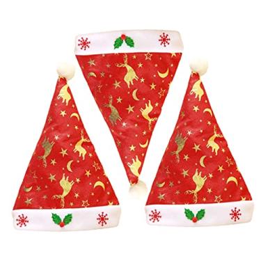 Imagem de Gadpiparty 3 Pecas Gorro Do Papai Noel Chapéu De Duende De Natal Chapéu De Festa De Inverno Chapéus De Cone De Festa De Aniversário Senhorita Pano Impressão Chapéu De Floco De Neve