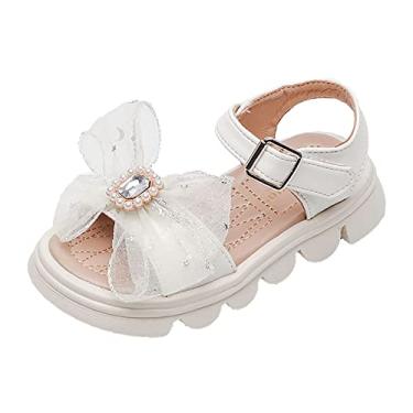 Imagem de Sandálias para meninas, design de bico aberto, laço, sandálias rasteiras, casual, com cadarço, vestido de verão, vestido de princesa, Bege, 1 Big Kids