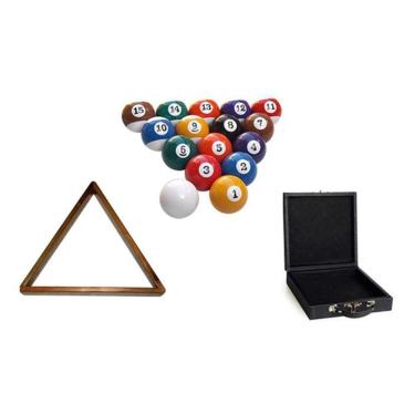 Imagem de Kit Bola Numerada Faixada + Estojo + Triângulo Sinuca Bilhar
