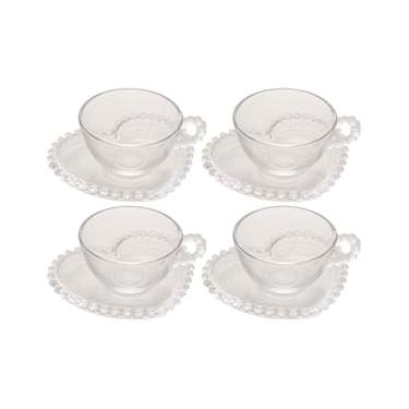 Imagem de Conjunto com 4 Xícaras e Pires para Chá Wolff Pearl Coração em Cristal - 180 ml