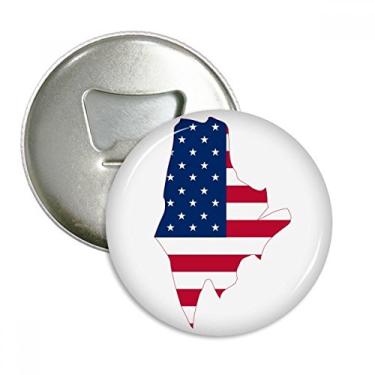 Imagem de Maine USA Mapa Estrelas Listras Bandeira Formato Redondo Abridor de Mamadeiras Ímãs de Geladeira Broche Presente 3 Peças