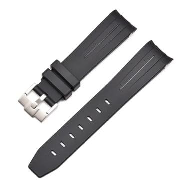 Imagem de AMSOH 20mm 22mm 21mm Pulseira de relógio de borracha para pulseira Rolex marca pulseira masculina substituição relógio de pulso acessórios (cor: fivela preto-prata, tamanho: 22mm)