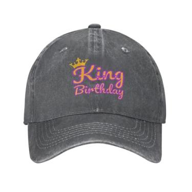 Imagem de Boné de beisebol de aniversário clássico King original chapéu estruturado lavado para mulheres boné de caminhoneiro ajustável algodão, Cor de carbono, G