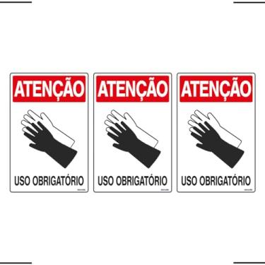 Imagem de Combo 3 Placas De Sinalização Atenção Luva Uso Obrigatório 20x30 Ekomunike - S-206 F9e