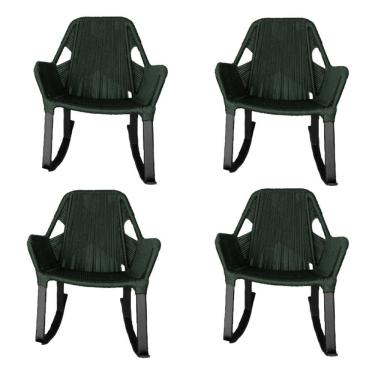 Imagem de Kit 4 Cadeiras de Balanço Athenas Corda Náutica Base em Alumínio Preto/verde Musgo