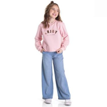 Imagem de Conjunto Infantil Menina Blusa Em Moletom E Calça Wide Leg Jeans Light