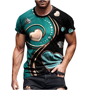 Imagem de Camiseta masculina de dia dos namorados com corações doces para treino, camisetas estampadas em 3D, camisetas masculinas de algodão, Verde, XXG