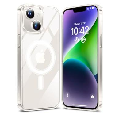 Imagem de YSLBWLE Capa magnética para iPhone 14 transparente, [compatível com magnético] Capa magnética para celular fina e de grau militar transparente 25-ip14-10