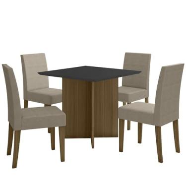 Imagem de Kit Mesa de Jantar Helo Com Vidro 90x90 com 4 Cadeiras Josi Carvalho/grafite/preto/fendi