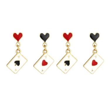 Imagem de WCRAZYE 2 pares de brincos de pôquer para mulheres, criativos, banhados a ouro, cartas de pôquer, pá de pôquer, ases, corações vermelhos, brincos, aniversário, jogos, cassino, joias, presentes, Medium