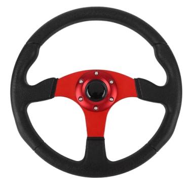 Imagem de Volante de Carro, Volante de Corrida Universal de 14 pol. Alumínio de Couro PU, Volante Universal de 6 Parafusos Com Botão de Buzina para Carro para Adaptador de Cubo de 6 Furos,
