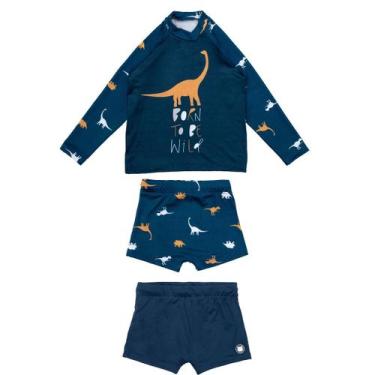 Imagem de Kit 1 Blusa Proteção Uv + 2 Sungas Forradas Infantil Praia - Fofotinho