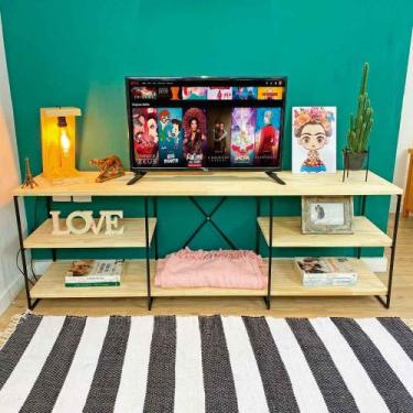 Imagem de Rack de TV Industrial de Ferro e Madeira  Duo 1,50m Natural e Preto - 