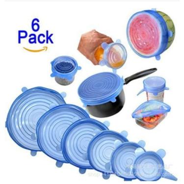Imagem de Jogo de Tampas Veda tudo Silicone Protege Alimentos Kit 6 Peças - Azul
