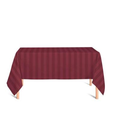 Imagem de Toalha de Mesa Retangular em Tecido Jacquard Vinho Marsala Listrado Tr