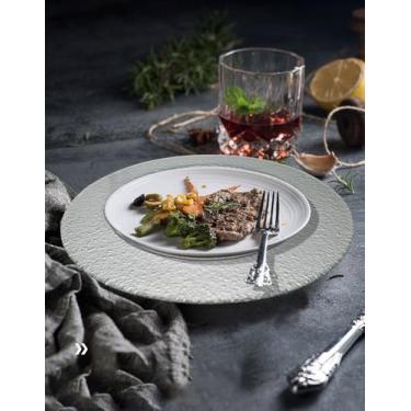 Imagem de Kit Sousplat 6 Peças Vidro Relevo Prateado Robusto 33 X 33 - Vacheron,