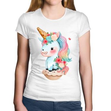 Imagem de Baby Look Algodão Unicórnio Bebê - Foca na Moda, Branco, G