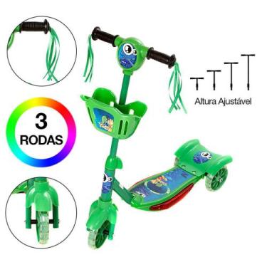 Imagem de Brinquedo Infantil Patinete Verde 3 Rodas Com Cesta Luz. - Zein