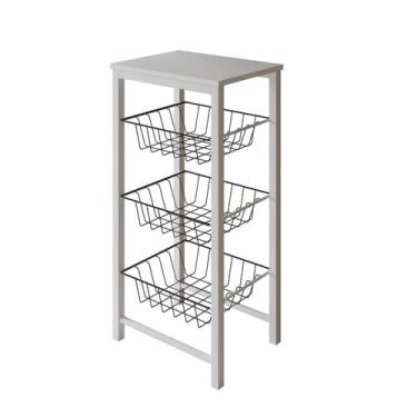 Imagem de Fruteira de Chão Cozinha Montada Aço Branco Tampo Branco Cesto Preto R